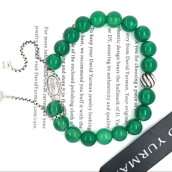 David Yurman Jewelry - David Yurman 8 mm Spiritual Beads Bracelet
Green Onyx Silver Accent Adjustable